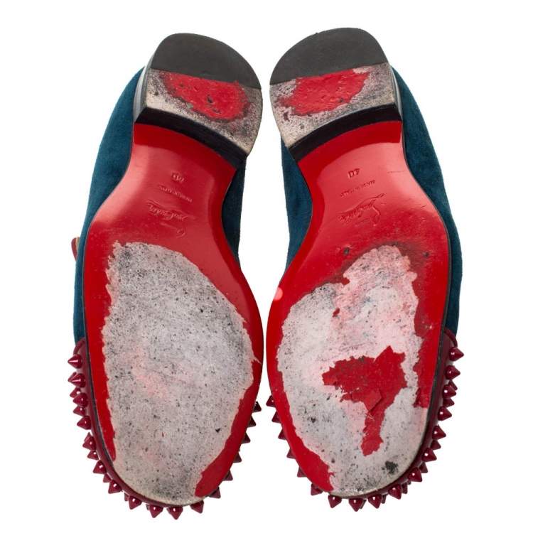 Pre Owned Christian Louboutin Blue/Red Suede And Patent Spiked Cap Toe Harvanana Smoking Slippers Size 40