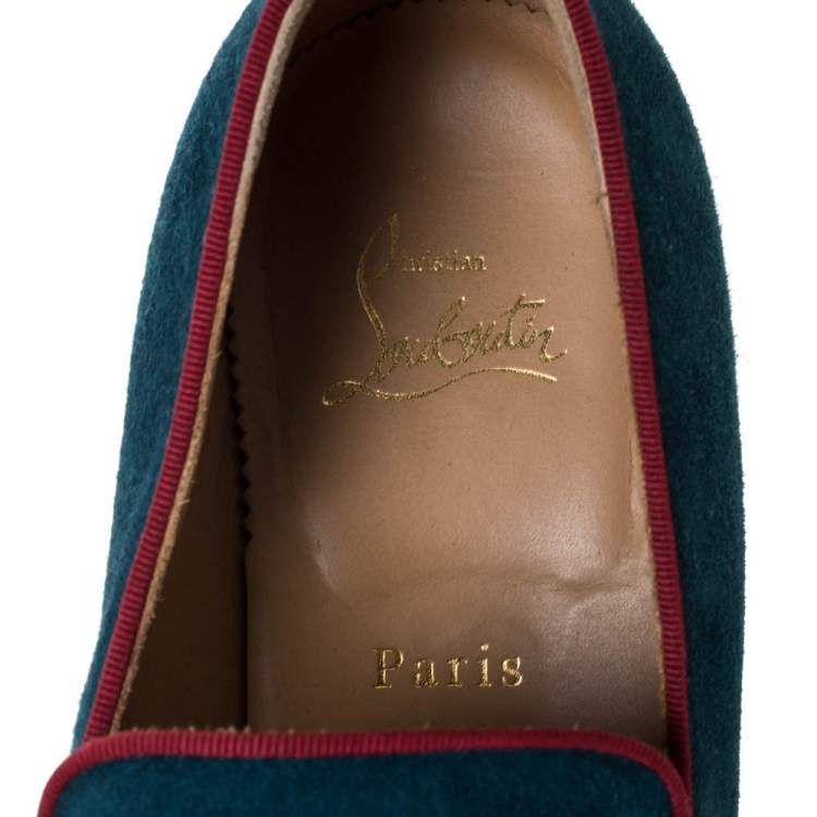 Pre Owned Christian Louboutin Blue/Red Suede And Patent Spiked Cap Toe Harvanana Smoking Slippers Size 40