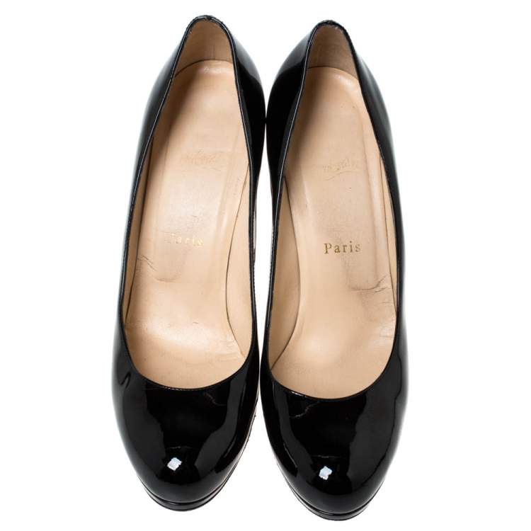 Pre Owned Christian Louboutin Black Patent Leather Platform Pumps Size 39.5