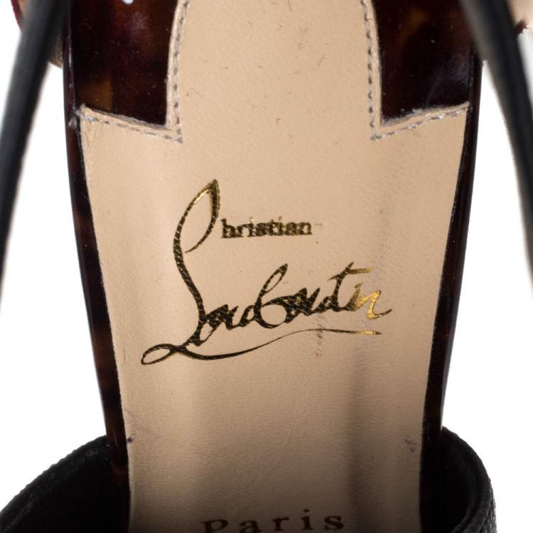Pre Owned Christian Louboutin Black Leather and Suede Barabara Cutout Ankle Boots Size 38