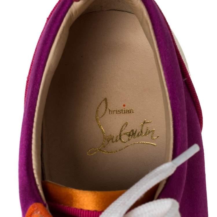 Pre Owned Christian Louboutin Multicolor Satin And Patent Leather Louis Junior Spikes Sneakers Size 39
