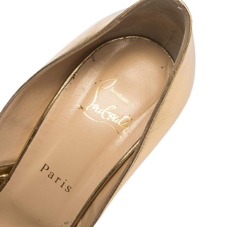 مملوكة مسبقًا Christian Louboutin Gold Woven Leather Altressita Pumps Size 39