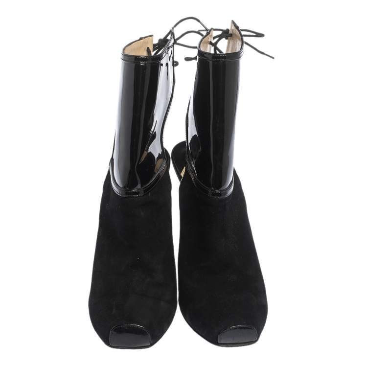 Pre Owned Christian Louboutin Black Suede And Patent Leather Jos Style Ankle Booties Size 39
