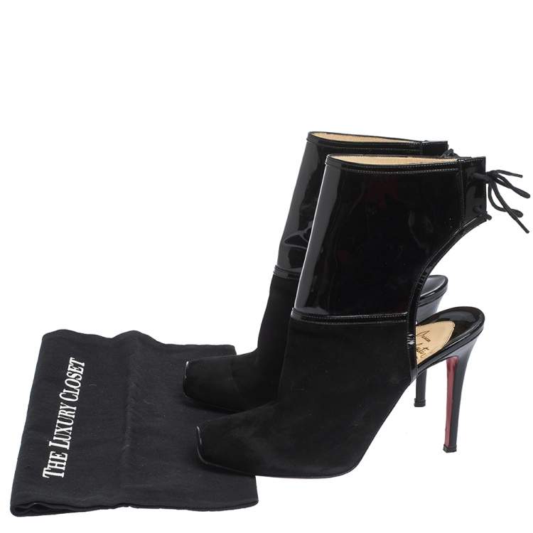Pre Owned Christian Louboutin Black Suede And Patent Leather Jos Style Ankle Booties Size 39