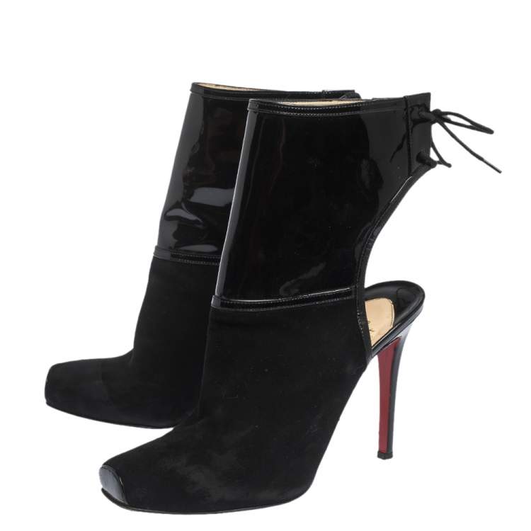 Pre Owned Christian Louboutin Black Suede And Patent Leather Jos Style Ankle Booties Size 39