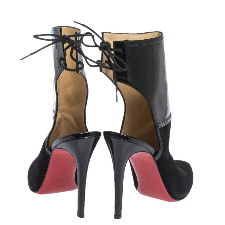 Pre Owned Christian Louboutin Black Suede And Patent Leather Jos Style Ankle Booties Size 39