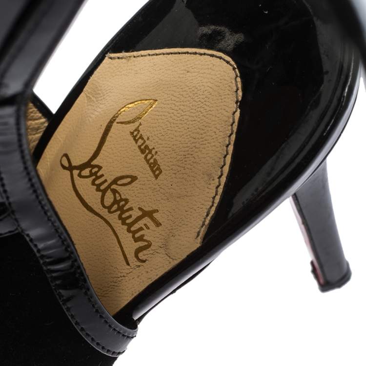 Pre Owned Christian Louboutin Black Suede And Patent Leather Jos Style Ankle Booties Size 39