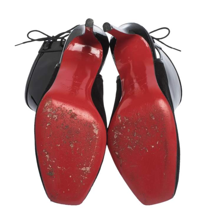 Pre Owned Christian Louboutin Black Suede And Patent Leather Jos Style Ankle Booties Size 39