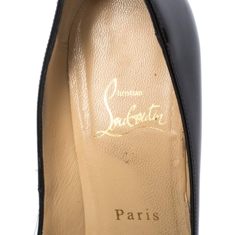 Pre Owned Christian Louboutin Black Patent Leather Very Prive Peep Toe Pumps Size 38