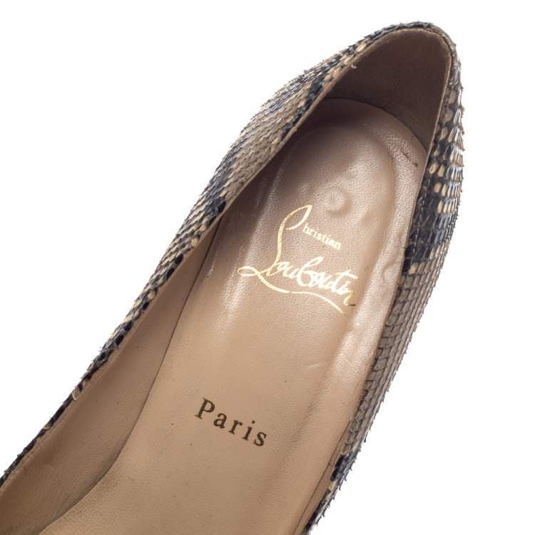 Pre Owned Christian Louboutin Beige/Brown Python Leather Ron Ron Wedge Pumps Size 40