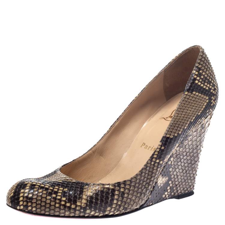 Christian louboutin paris discount 37.5 womens wedge snakeskin