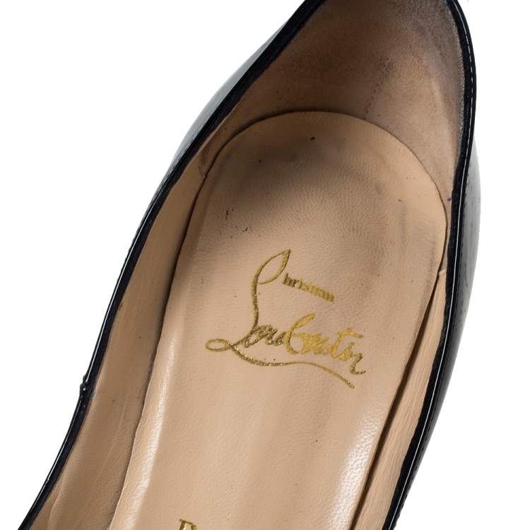 Pre Owned Christian Louboutin Black Patent Leather Lady Peep Toe Platform Pumps Size 36