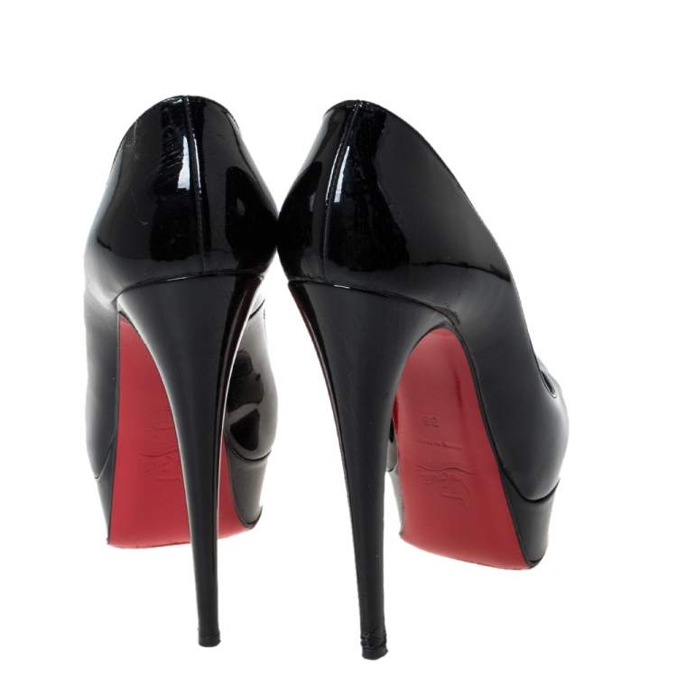 Pre Owned Christian Louboutin Black Patent Leather Lady Peep Toe Platform Pumps Size 36
