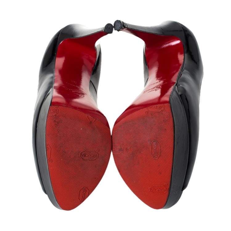 Pre Owned Christian Louboutin Black Patent Leather Lady Peep Toe Platform Pumps Size 36
