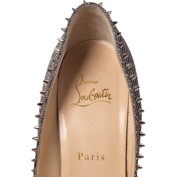 Pre Owned Christian Louboutin Silver/Brown Lame Fabric Anjalina Pointed Toe Pumps Size 37