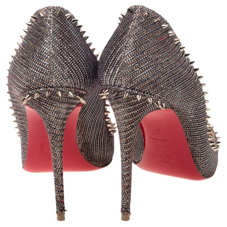 Pre Owned Christian Louboutin Silver/Brown Lame Fabric Anjalina Pointed Toe Pumps Size 37