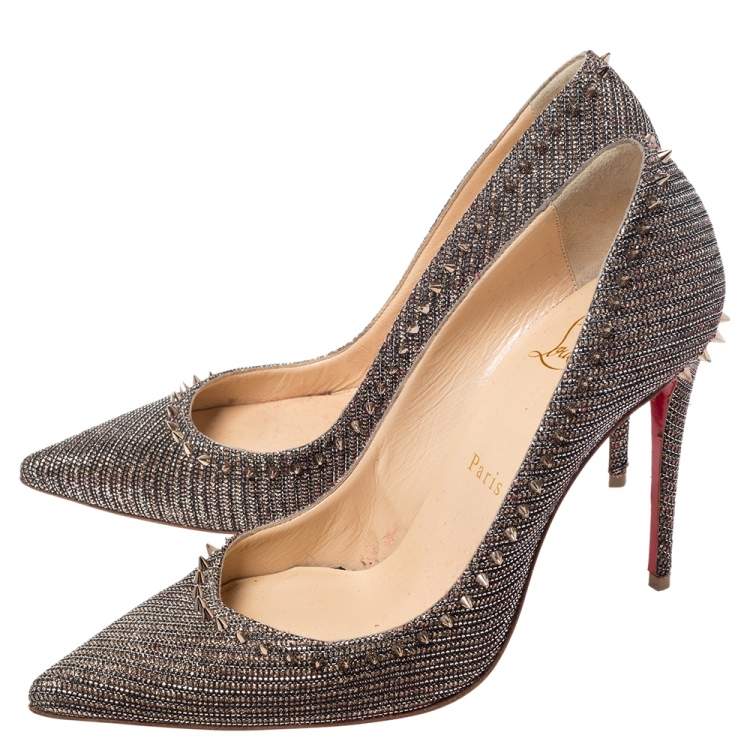 Pre Owned Christian Louboutin Silver/Brown Lame Fabric Anjalina Pointed Toe Pumps Size 37