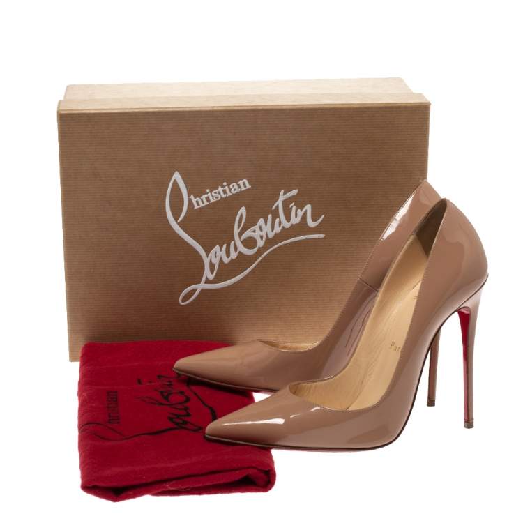 Pre Owned Christian Louboutin Beige Patent Leather So Kate Pumps Size 37