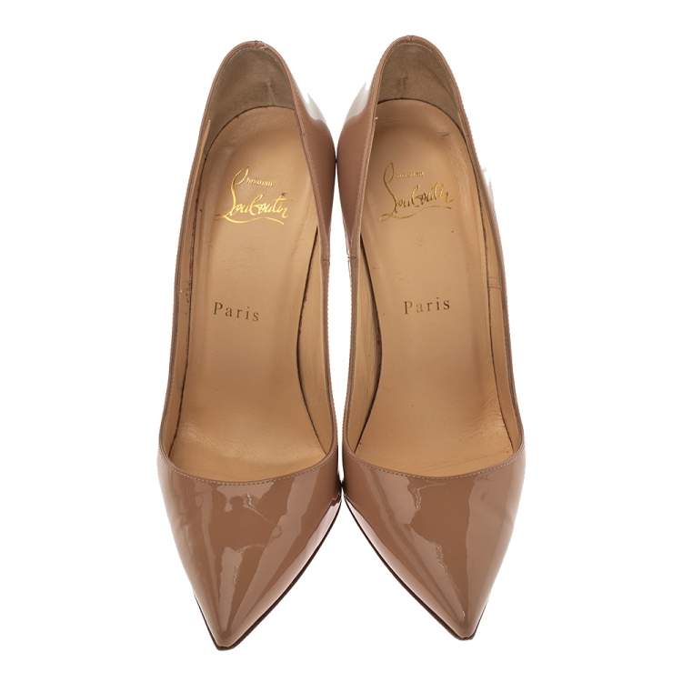 Pre Owned Christian Louboutin Beige Patent Leather So Kate Pumps Size 37