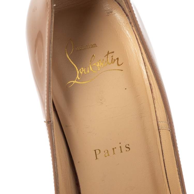 Pre Owned Christian Louboutin Beige Patent Leather So Kate Pumps Size 37