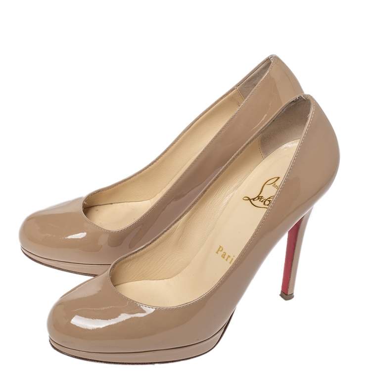 Pre Owned Christian Louboutin Beige Patent Leather New Simple Pumps Size 35.5 