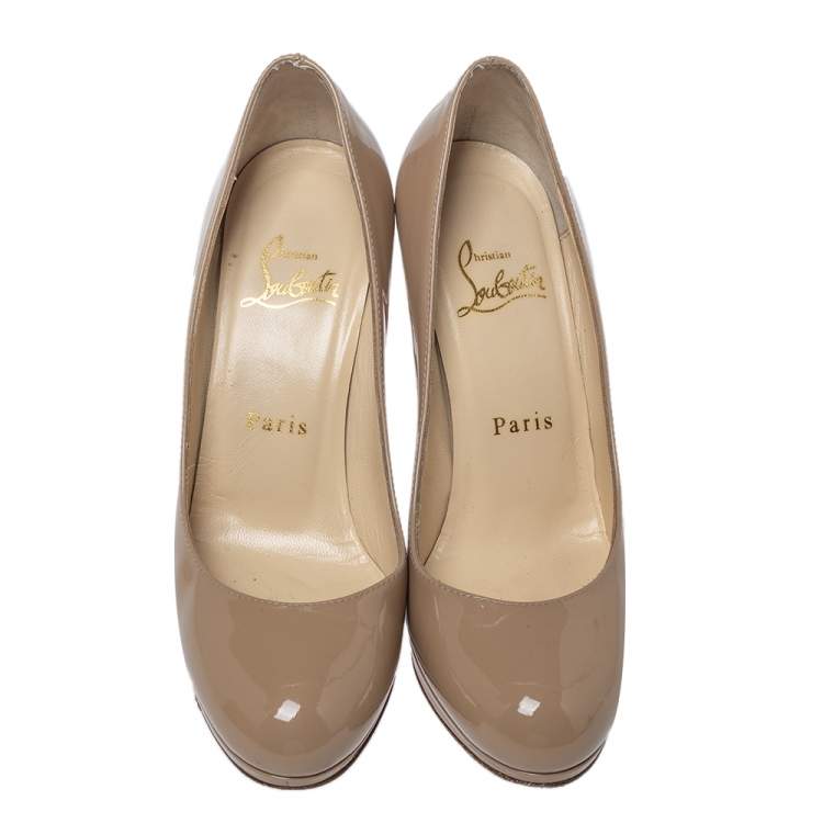 Pre Owned Christian Louboutin Beige Patent Leather New Simple Pumps Size 35.5 