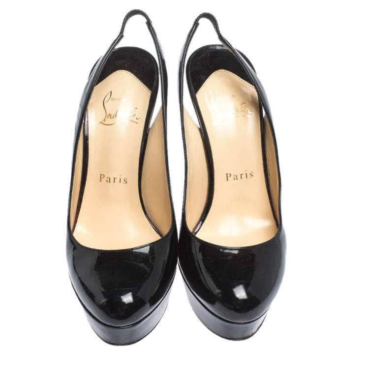 Pre Owned Christian Louboutin Black Patent Leather Bianca 140 Platform Slingback Sandals Size 36