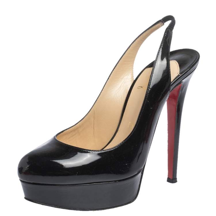 Pre Owned Christian Louboutin Black Patent Leather Bianca 140 Platform Slingback Sandals Size 36