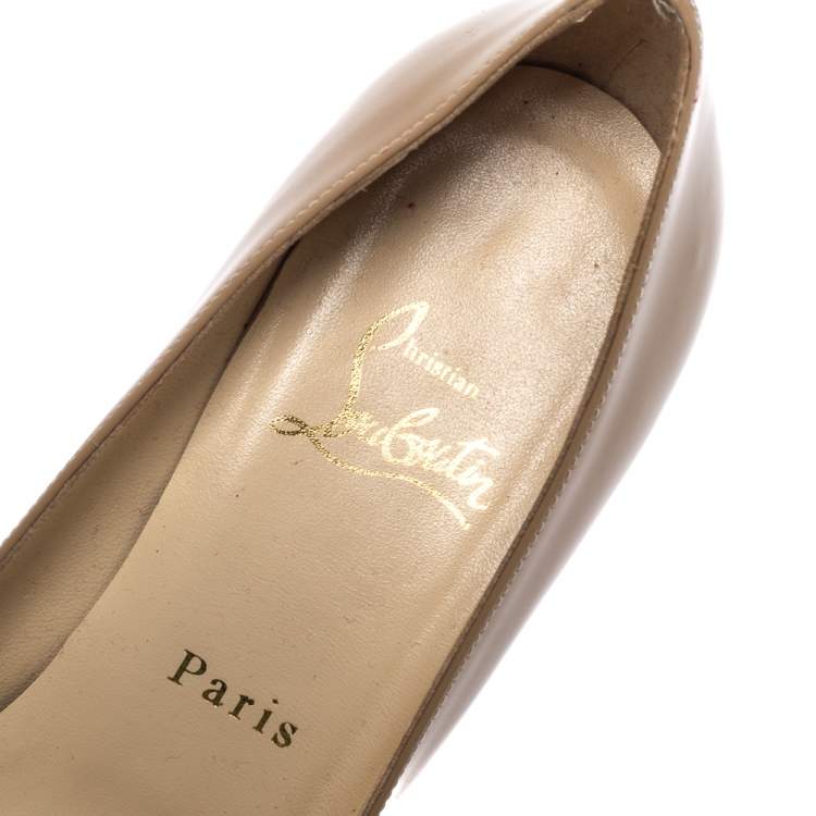 Pre Owned Christian Louboutin Beige Patent Leather New Simple Platform Pumps Size 36