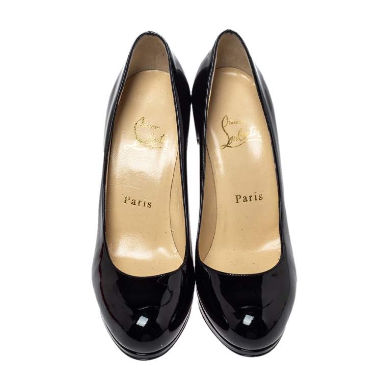 Pre Owned Christian Louboutin Black Patent Leather New Simple Platform Pumps Size 35.5