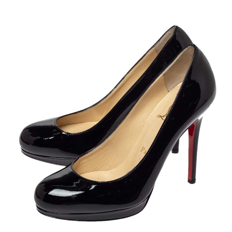 Pre Owned Christian Louboutin Black Patent Leather New Simple Platform Pumps Size 35.5