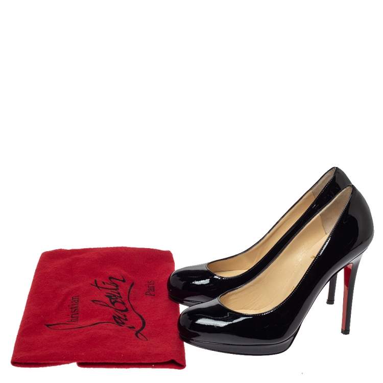 Pre Owned Christian Louboutin Black Patent Leather New Simple Platform Pumps Size 35.5