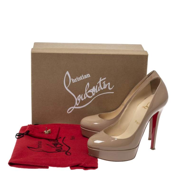 Pre Owned Christian Louboutin Nude Beige Patent Leather Bianca Platform Pumps Size 37