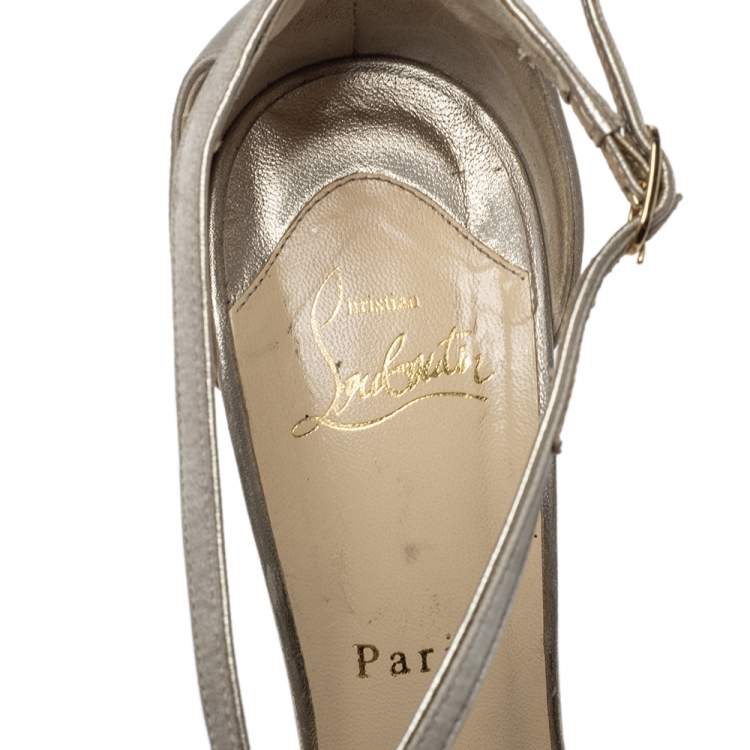 Pre Owned Christian Louboutin Beige Satin Knotted Strappy Platform Ankle Strap Sandals Size 39
