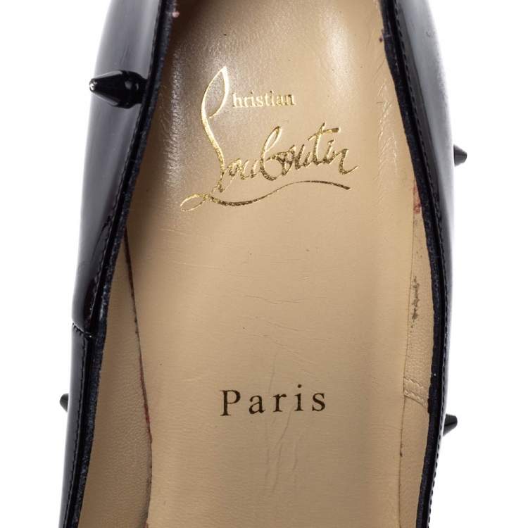 Pre Owned Christian Louboutin Black Patent Leather Diamond Spike Pumps Size 37.5
