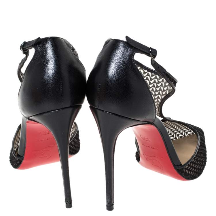 Pre Owned Christian Louboutin Black Lace T-Strap Salonu Pumps Size 36.5