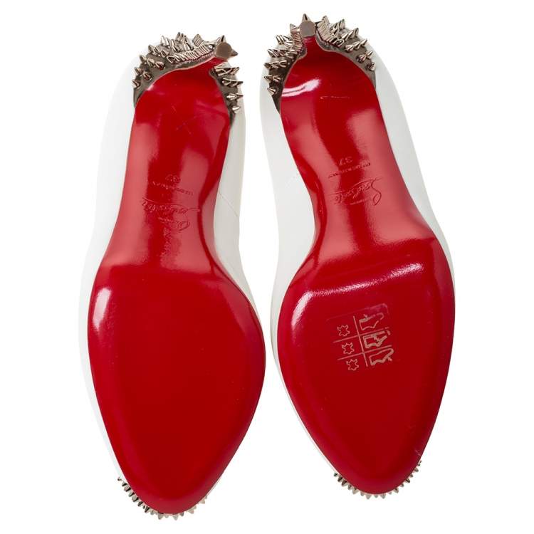 Pre Owned Christian Louboutin White Leather New Prive Spiked Peep Toe Pumps Size 37