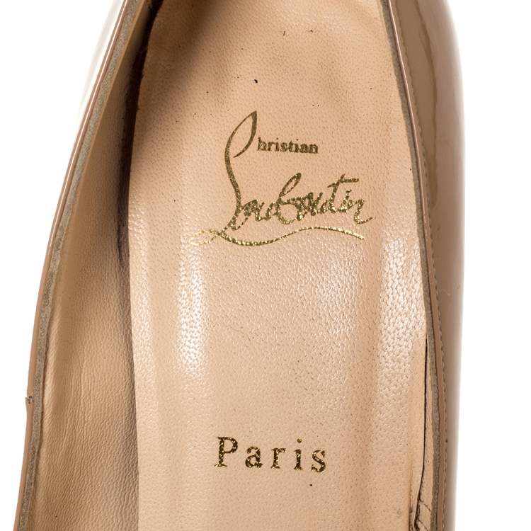 Pre Owned Christian Louboutin Beige Patent Leather Bianca Platform Pumps Size 39.5 