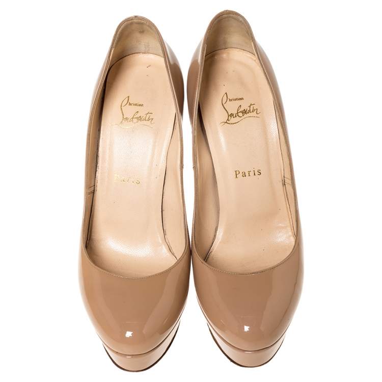 Pre Owned Christian Louboutin Beige Patent Leather Bianca Platform Pumps Size 39.5 