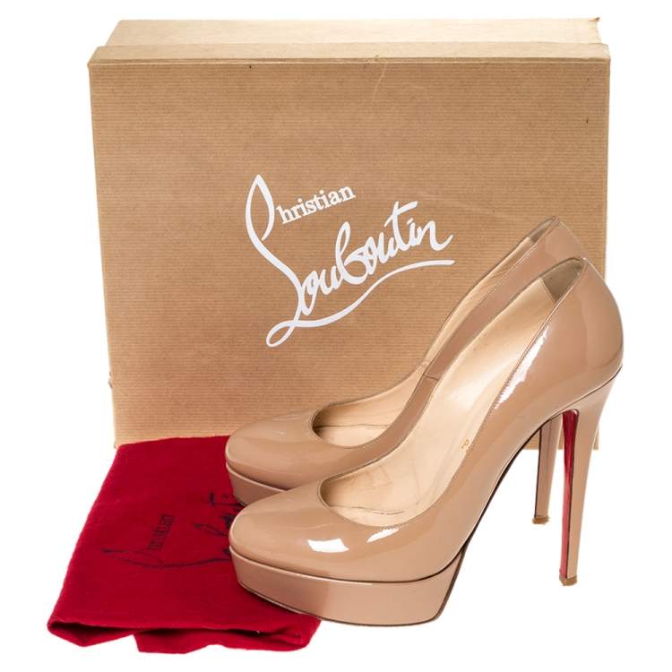 Pre Owned Christian Louboutin Beige Patent Leather Bianca Platform Pumps Size 39.5 