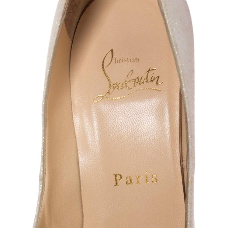 Pre Owned Christian Louboutin White Glitter Fabric Decollete 554 Pumps Size 37.5