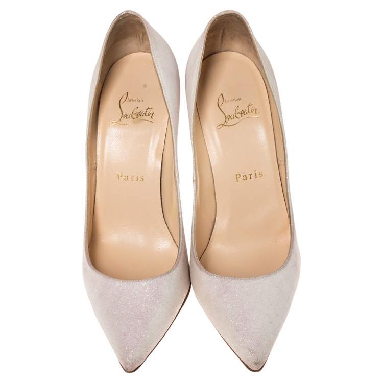 Pre Owned Christian Louboutin White Glitter Fabric Decollete 554 Pumps Size 37.5