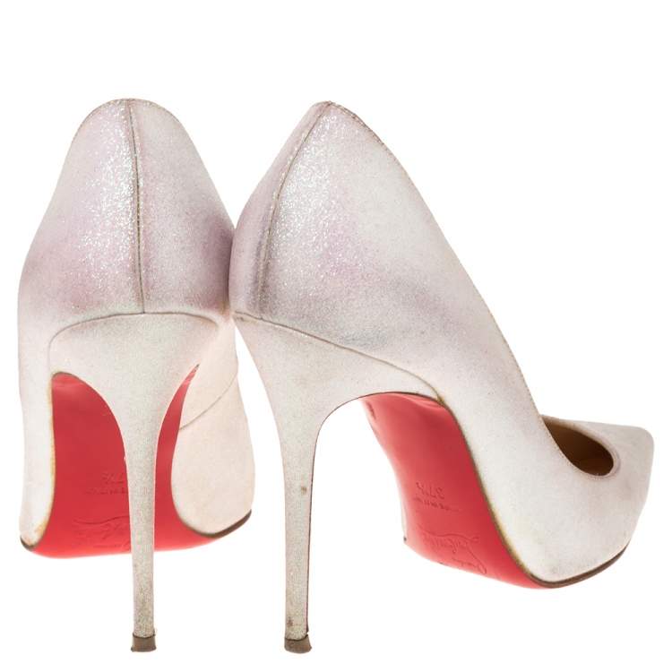 Pre Owned Christian Louboutin White Glitter Fabric Decollete 554 Pumps Size 37.5