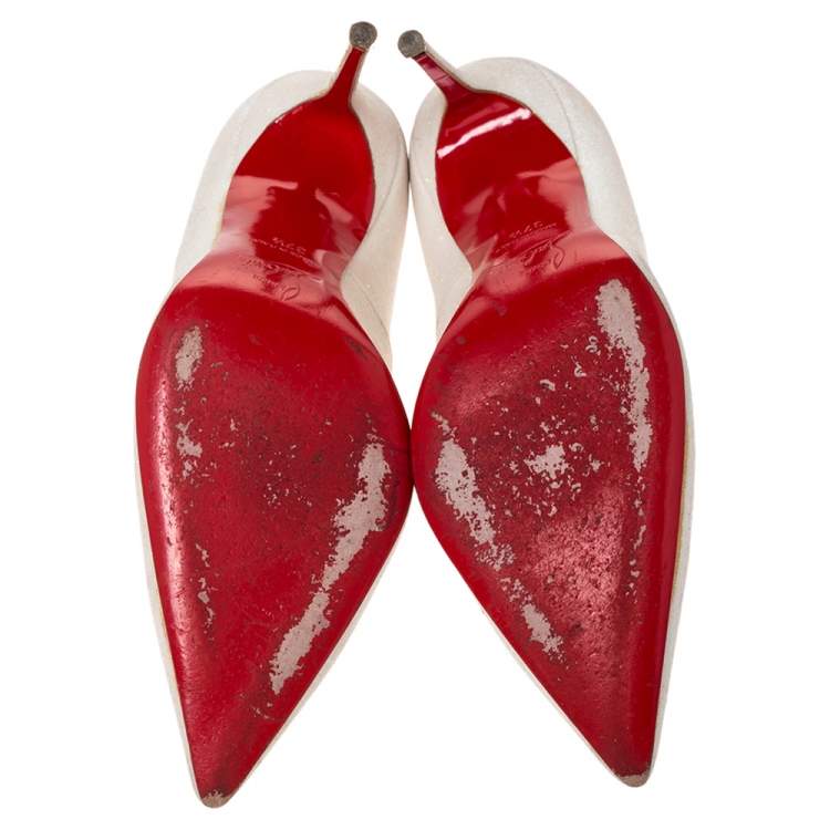 Pre Owned Christian Louboutin White Glitter Fabric Decollete 554 Pumps Size 37.5