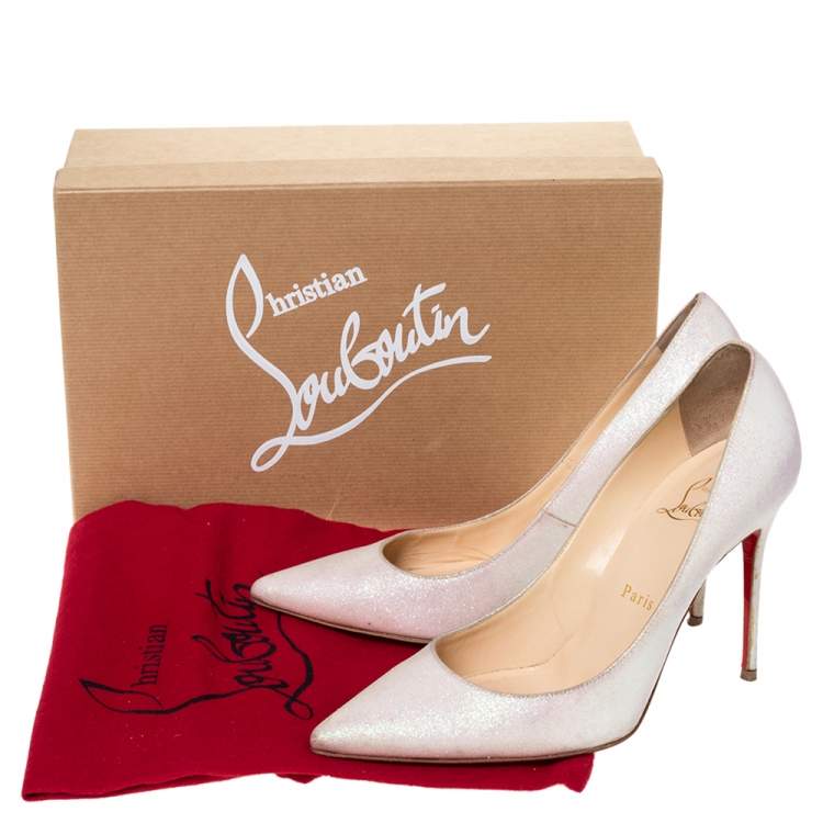 Pre Owned Christian Louboutin White Glitter Fabric Decollete 554 Pumps Size 37.5