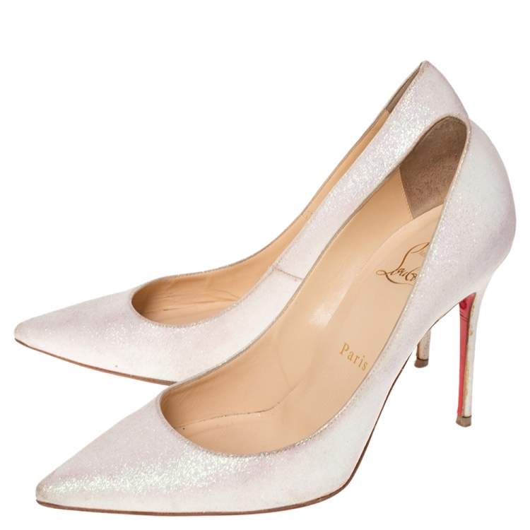 Pre Owned Christian Louboutin White Glitter Fabric Decollete 554 Pumps Size 37.5