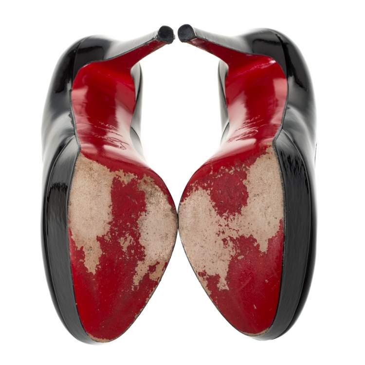 Pre Owned Christian Louboutin Black Patent Leather Bianca Platform Pumps Size 37.5