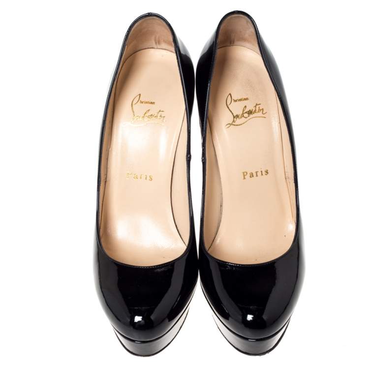 Pre Owned Christian Louboutin Black Patent Leather Bianca Platform Pumps Size 37.5
