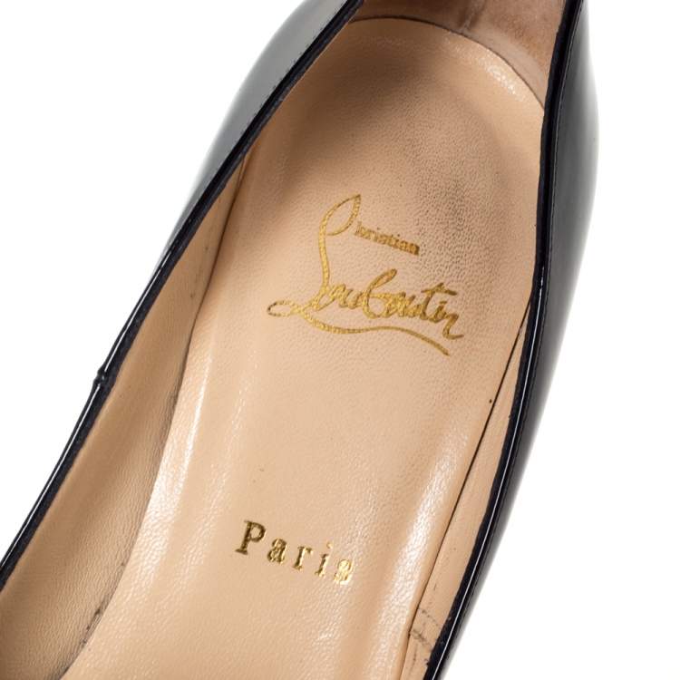 Pre Owned Christian Louboutin Black Patent Leather Bianca Platform Pumps Size 37.5