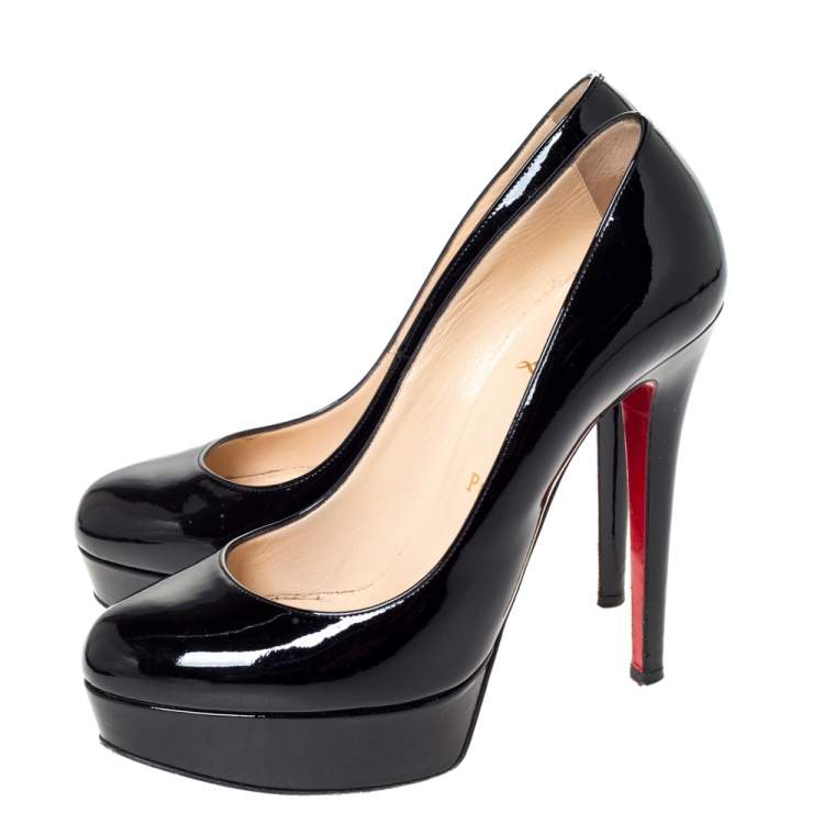 Pre Owned Christian Louboutin Black Patent Leather Bianca Platform Pumps Size 37.5